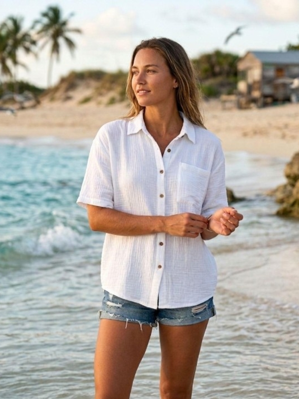 Envy White Short-Sleeve Button-Down Shirt